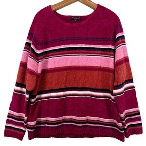 Carolyn Taylor Women Sweater Plus 3X Pink Striped Plush NEW w/Tags Bold Colorful